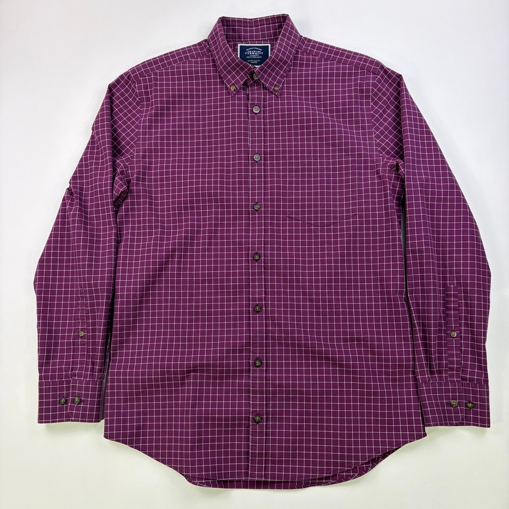 Charles Tyrwhitt Extra Slim Fit Shirt Mens 15.5/33 Purple Grid Non-Iron Cotton